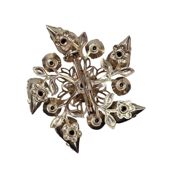 Vintage Emerald Green Rhinestone Brooch Aurora Borealis Crystal Pin Sliver Tone - Picture 2 of 2